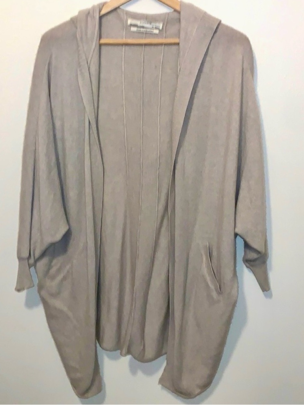 AllSaints 100% Cashmere Cardigan Oatmeal Oversized Cocoon Hooded Pockets Small